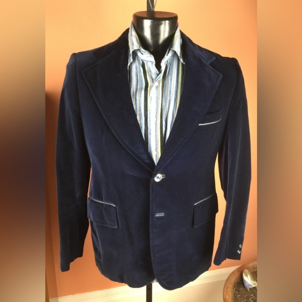 Cortefiel Navy velvet 70s Jacket
